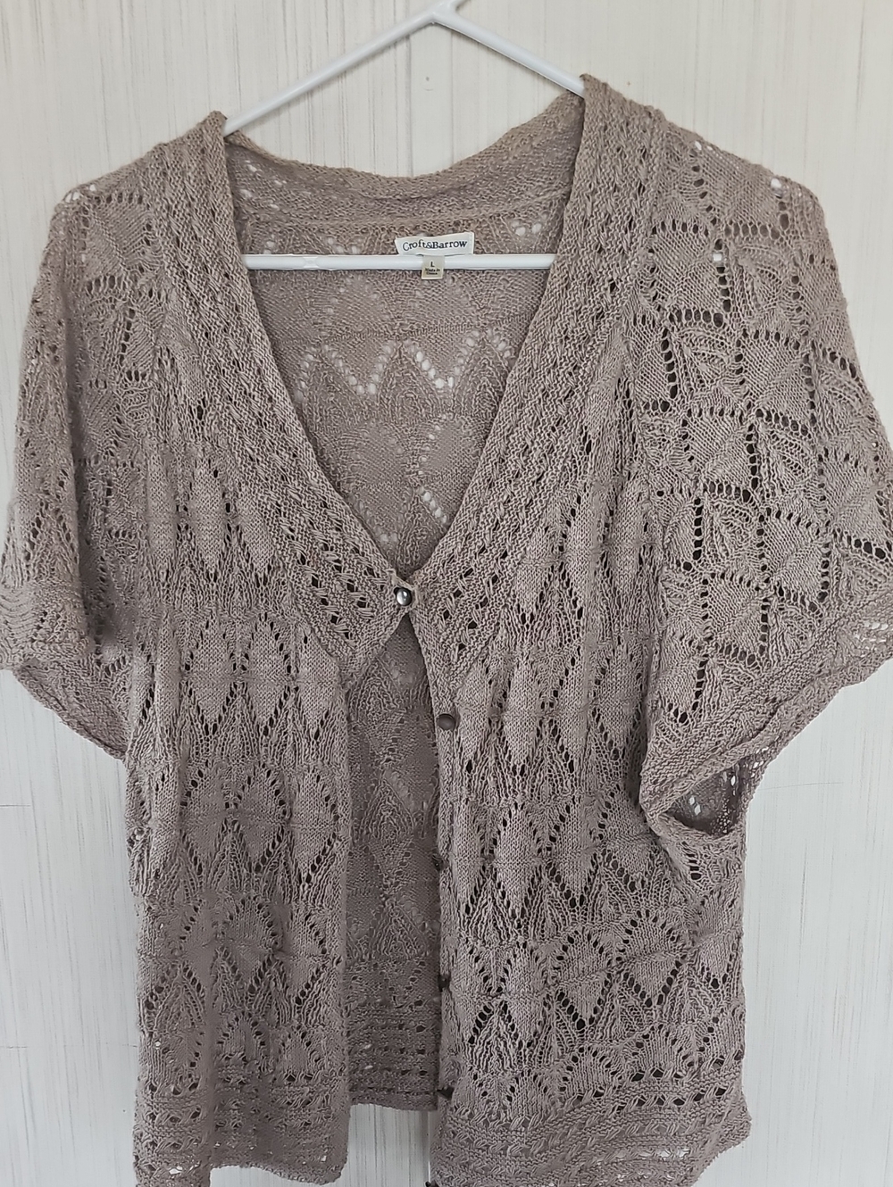 croft & barrow Taupe Open-Knit Short-Sleeve Cardigan